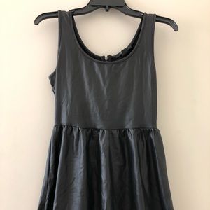 Large black faux leather mini dress